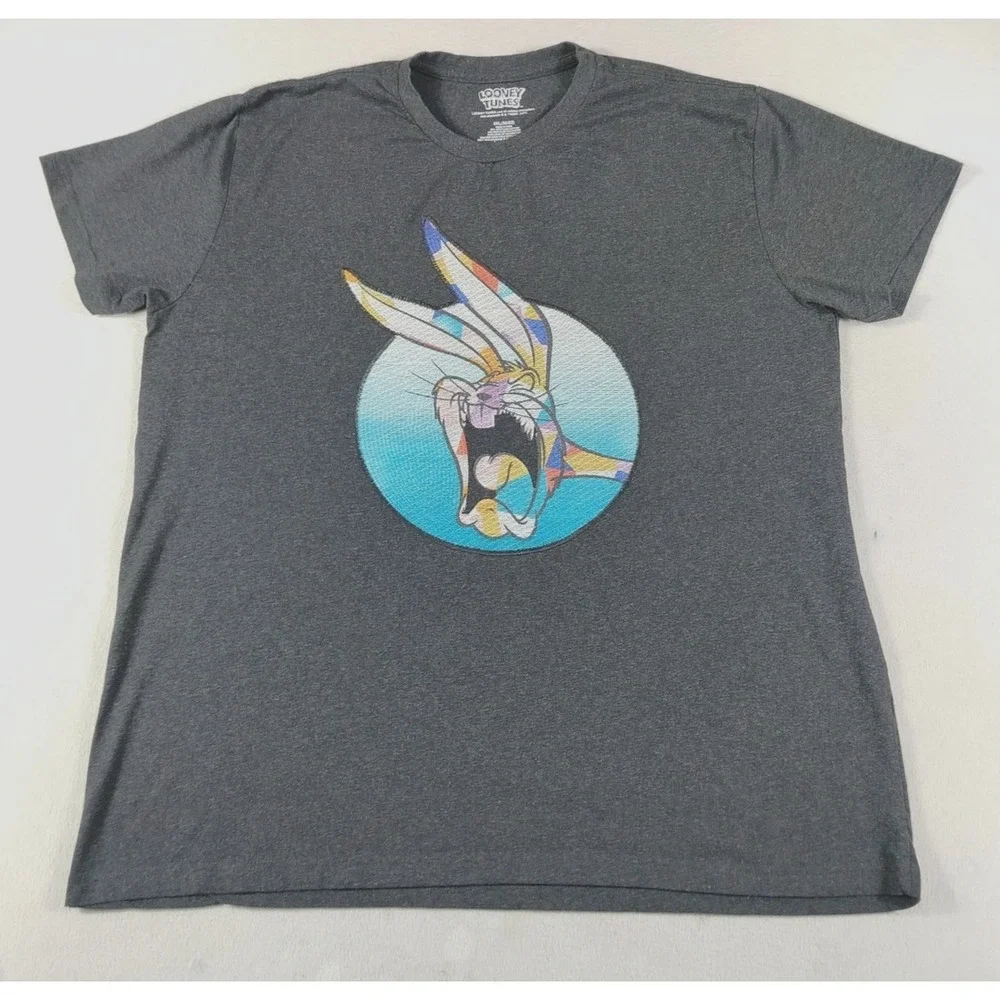 Looney Tunes Bugs Bunny Shirt Mens 2XL Gray Scream Graphic Tee Cartoon Casual